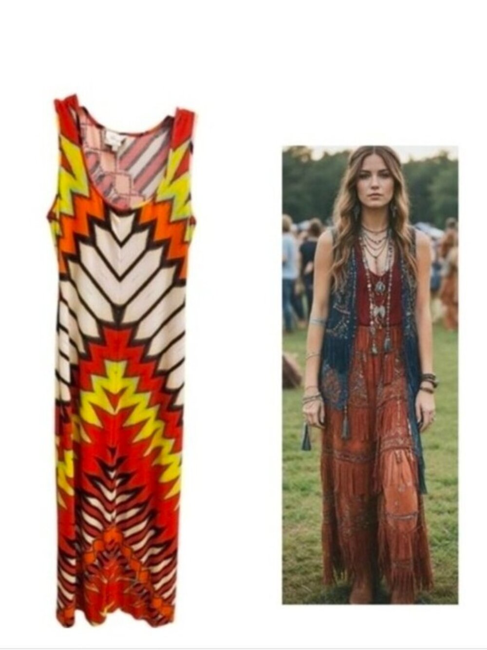 Western Tribal Dress Jersey Stretchy Maxi Cowgirl Rodeo